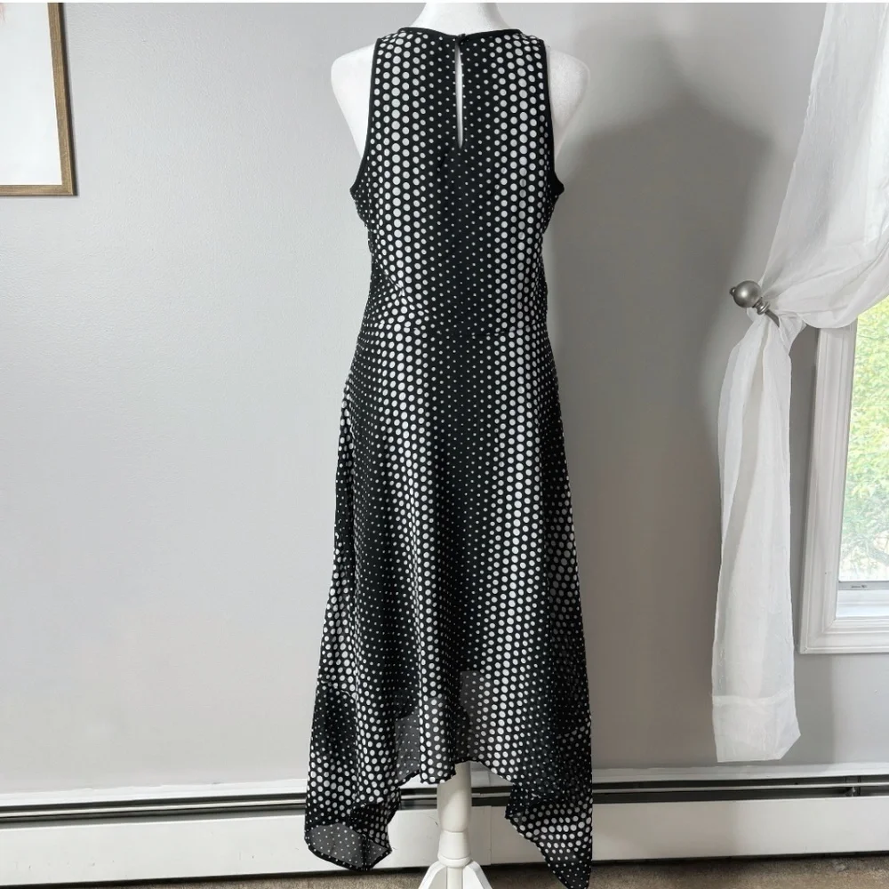 Michael Kors Georgette Dress Handkerchief Hem Black White Ombre Dot Print Size 2